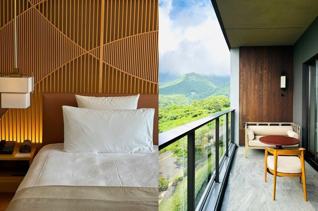 画像: 部屋は全89室。大分ならではの竹を使った客室のインテリアにもうっとり。扇山と海が見渡せる広いテラスも、滞在中のお気に入りスポットに