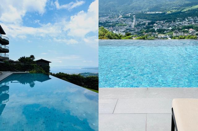 画像: こちらも海外の旅行雑誌のベストホテルプールに選ばれたインフィニティプール。20mあるのだそう。別府湾を染める朝日や夕日を望むベストスポットでもある