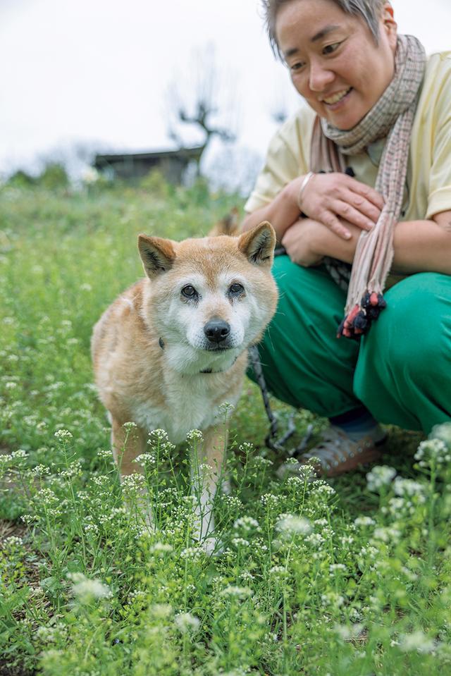 画像: 愛犬「ユマ」ちゃんと。「保護犬なので正確な年齢はわかりませんが、おばあちゃんです」。実は草の上を散歩することがあまり好きではないそう。