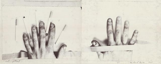 画像: 1969年制作のハイザーのセルフポートレート。自身の両手をモチーフにしている。 MICHAEL HEIZER, “SELF PORTRAIT,” 1969 © MICHAEL HEIZER, COURTESY OF THE ARTIST AND GAGOSIAN