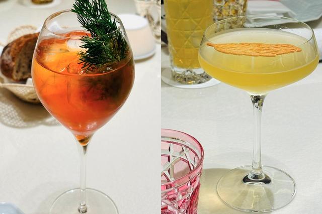画像: (左)人生最高のアペロール! 「ジャスミンスピリッツ」(¥3,500)・(右)ノンアルコールのクラフトカクテル「ジャスミンガーデン」(¥2,500)
