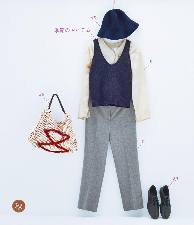 画像: 5. トゥジューのシルクカシュクール。8. ジルサンダーのスラックス。29. コム・デ・ギャルソンのスニーカー。38. アントネッロのコットンバッグ。43. シャーのフェルトハット