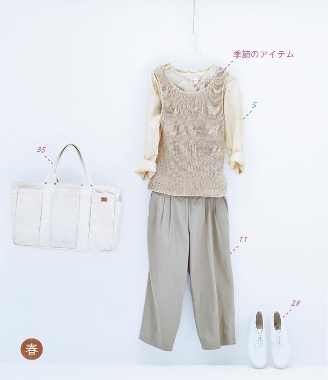 画像: 5. トゥジューのシルクカシュクール。11. ドゥーズィエム クラスのクロップドパンツ。28. コム・デ・ギャルソンのスニーカー。35. 松野屋のキャンバストート