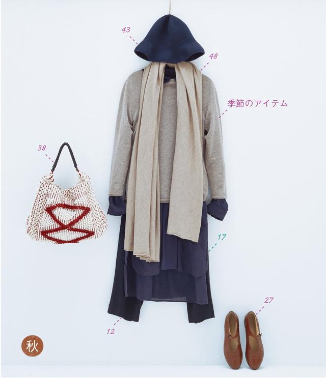 画像: 12. ミュウミュウのセールで見つけた、シルクのサルエル。17. エッグのインド綿ロングシャツ。27. ダニエラ・グレジスのワンストラップ。38.アントネッロのコットンバッグ。43. シャーのフェルトハット。48. カキツバタのオーガニックコットン混カシミヤシルクリネン