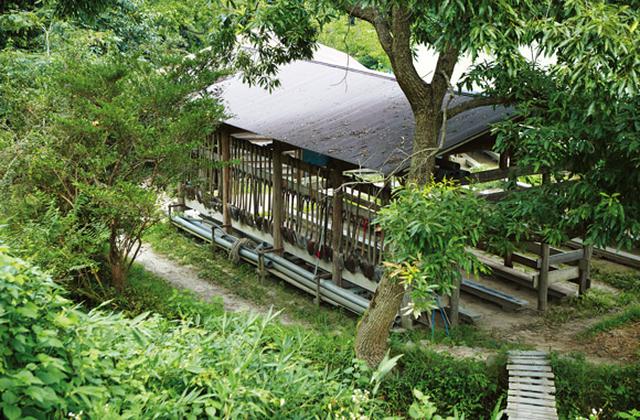 画像: 棚田にある3つの小屋は塾生たちが手づくりし、道具置き場や休憩所として使われる。小屋や橋づくり、動物への対策なども含め、田畑の全体を学ぶ