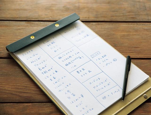 画像: 買い物前に、買い物リストを作成。入り口から出口まで、スーパーの食材の並び順に記入し、買い物中のむだな動きを省く