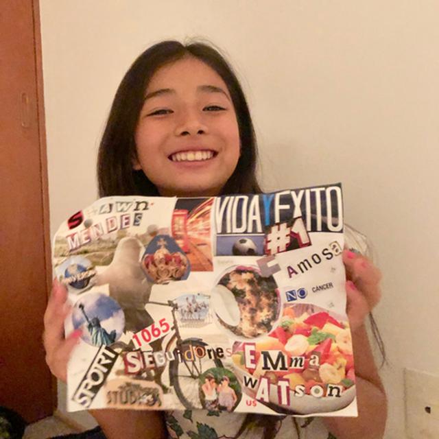 画像: レナちゃん作、今年の目標を表現した「コラージュ2020」。好きな教科は算数、いつかショーン・メンデスのコンサートに行きたいのだそう! ギターとウクレレも練習中です
