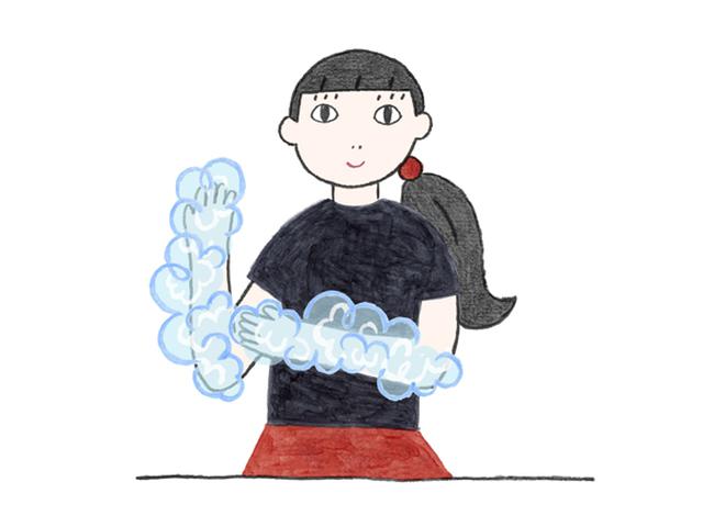 画像: 手洗いの範囲は「ひじ」までを目安に