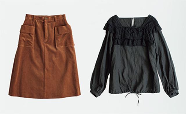 画像: クルーニーレースブラウス 30,240円/ネストローブⓀ。コーデュロイスカート 23,760円/アデュー トリステスⒸ