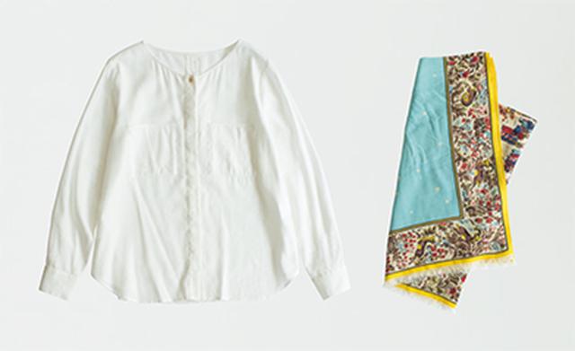 画像: ブラウス 10,584円/ノンブルアンペールⓃ。ストール14,040円/マニプリⓉ