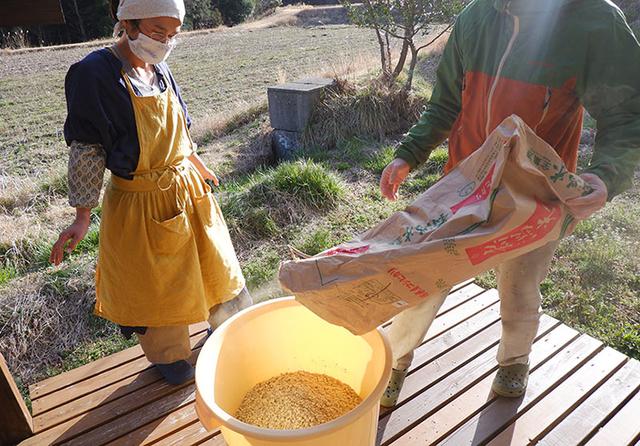 画像: 最初の作業はテラスで。頼りになる松井さんファミリーが、今年は私たちの樽を預かってくれています。