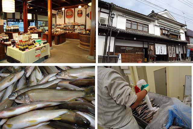 画像: まるはらの店舗(上)と、鮎の仕込み風景(下)