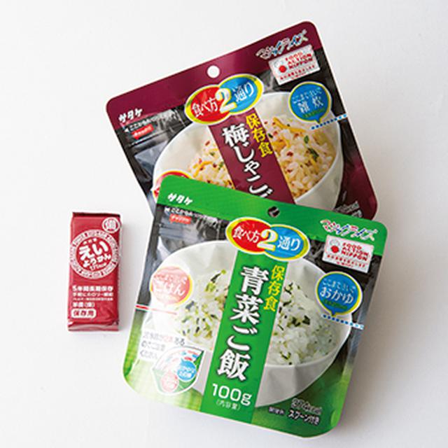 画像: シニア用は、パンやクッキーの代わりにごはんの種類が増え、長期保存ようかんも