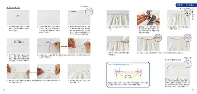 画像: 洋裁書に比較的よく登場するギャザーの寄せ方を、プロセスの順を追って写真つきでていねいに解説。縫いしろに粗い針目でかけるギャザーミシンの端の位置、ギャザーを寄せた後の縫い合わせ方などのポイントも。