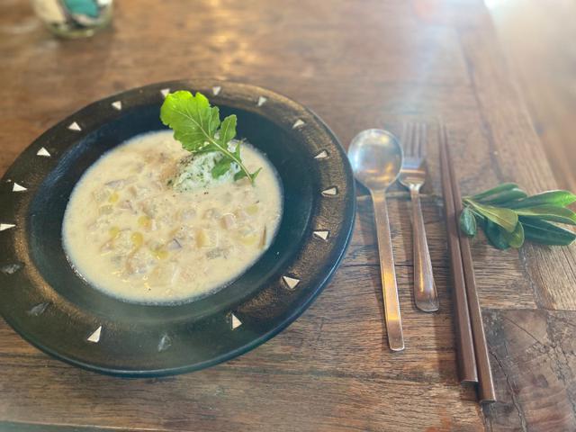 画像: 【スープ】ホワイトシチュー 青のり風味の里いもマッシュ