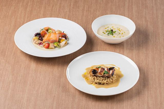 画像: 「からだ元気コース」 のメニューは、「鰹だし香るカブと糀味噌、豆乳のポタージュスープ」「サマートリュフ香るチキンとポルチーニ茸、もち麦のリゾット」「タスマニアサーモンと海の幸のアックア・パッツァ」