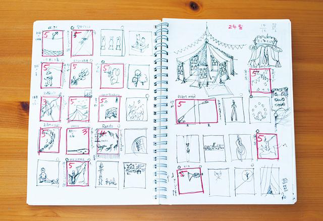 画像: ういさんの「ネタ帳」となるスケッチブック。モチーフデザインが思い浮かんだら、糸の色やステッチなどディテールまで鮮明に浮かぶそう。それに合わせて、展示スペースのイメージまで一気に考えることも