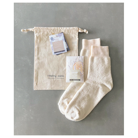 画像: B Healing socks 【for Good sleep/23-25cm】 Lavender× Sweet orange シルクパイル 2名