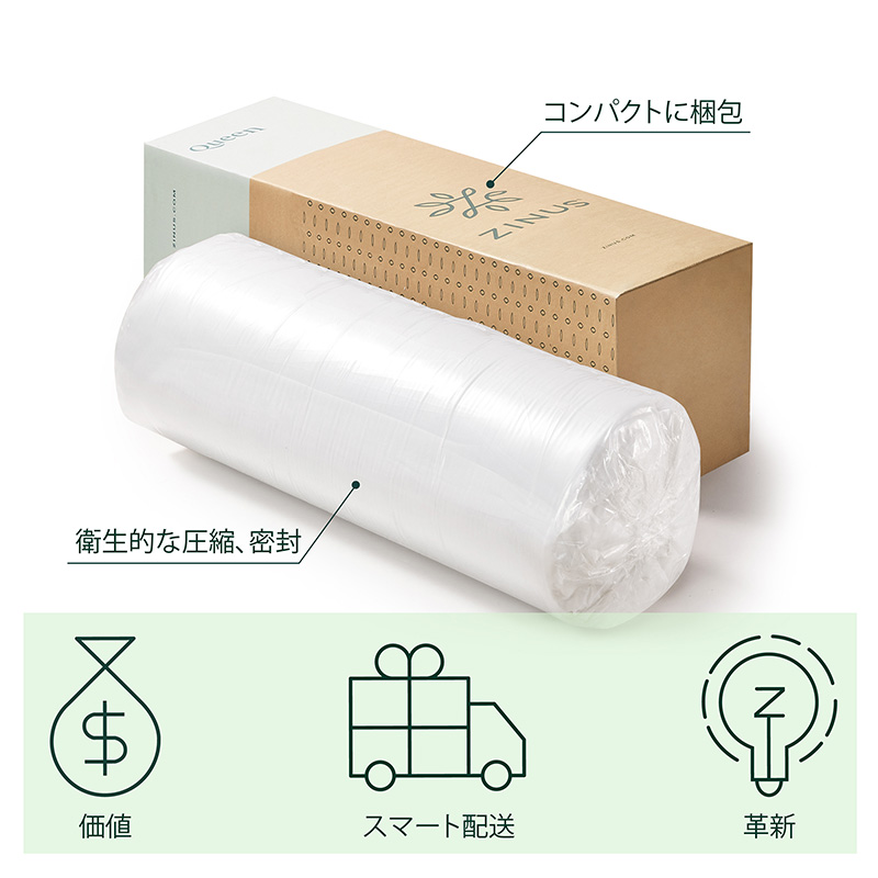 画像: 特許を取得した圧縮技術により、マットレスは巻かれた状態で配送。コンパクトで、気軽に受け取ることができます