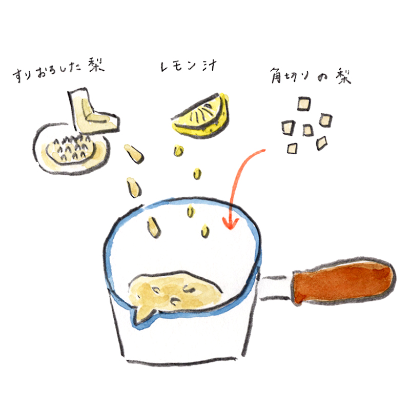 画像: 沸いてからカットした梨を加える