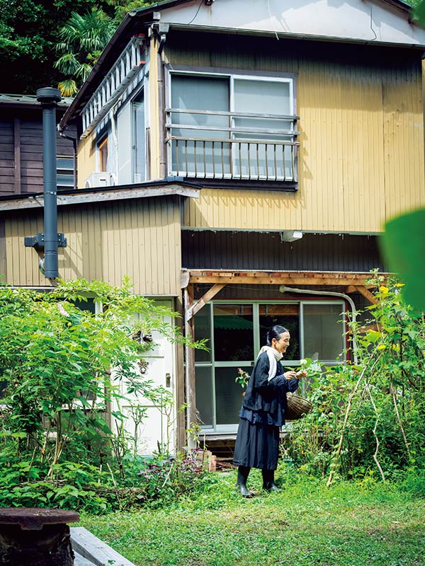 画像: 庭で元気に育ったハーブを摘む山下さん