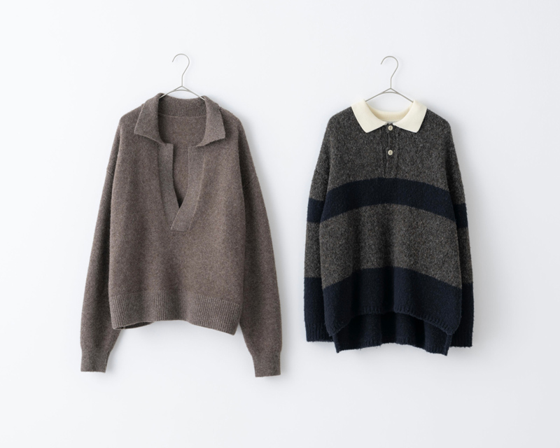 画像: 右)スキッパーニット 55,000円/ヴェリテクール 左)ラガーニット 49,500円/アシードンクラウド