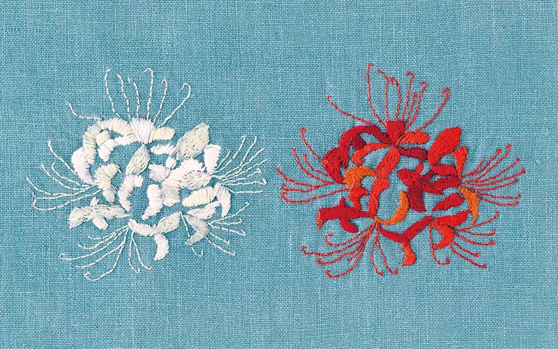 彼岸花の刺しゅう