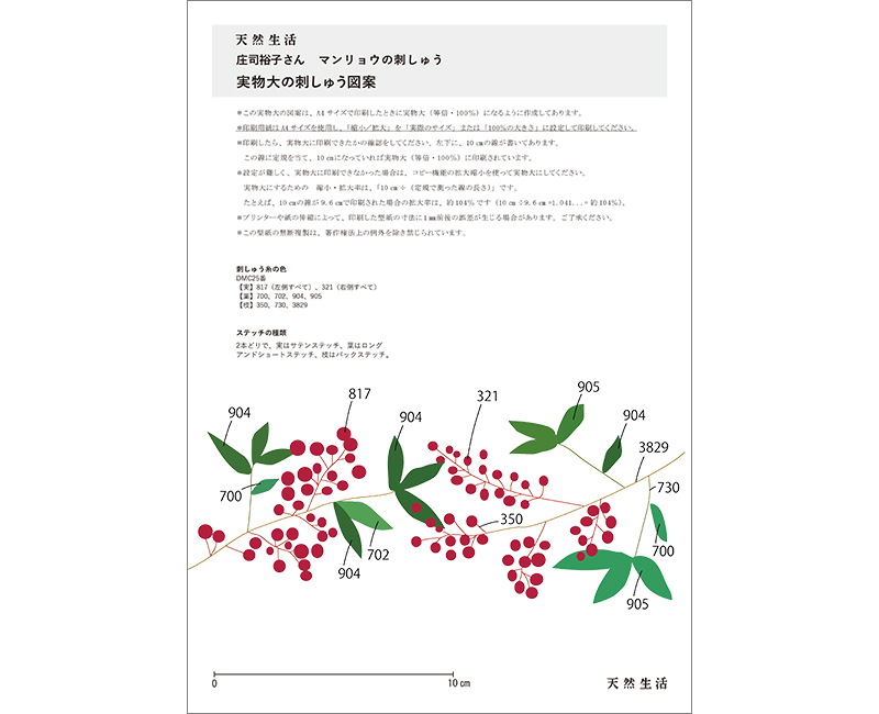 画像1: 【図案】四季を彩る季節の花「マンリョウ」の刺しゅう・実物大図案|手芸作家・庄司裕子さん『天然生活』2025年12月号“目次の刺しゅう”