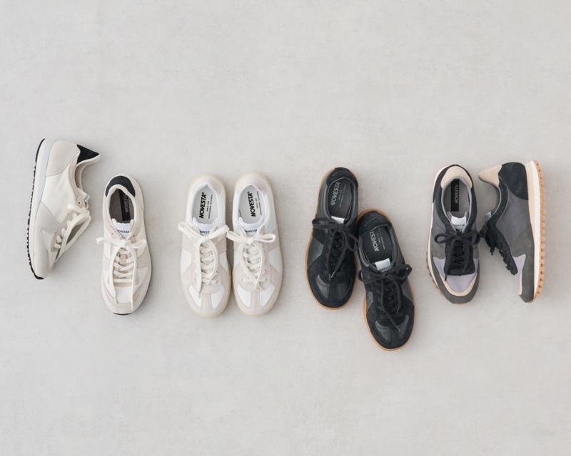 画像: 左から マラソン クラシック ホワイト　27,500円 ジャーマントレーナー ホワイト 　34,100円 ジャーマントレーナー ブラック　34,100円 マラソン トレール ブラック／カカオ 　27,500円 すべて ノヴェスタ（ノヴェスタ ジャパン）