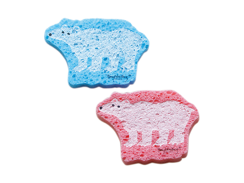 画像: イーオクト エコンフォートハウス ［森活］ポップアップスポンジ 型抜きしろくま ブルー＆ピンク 2枚入 各幅10.7×長さ7.2×厚さ0.2cm／エコンフォートハウス