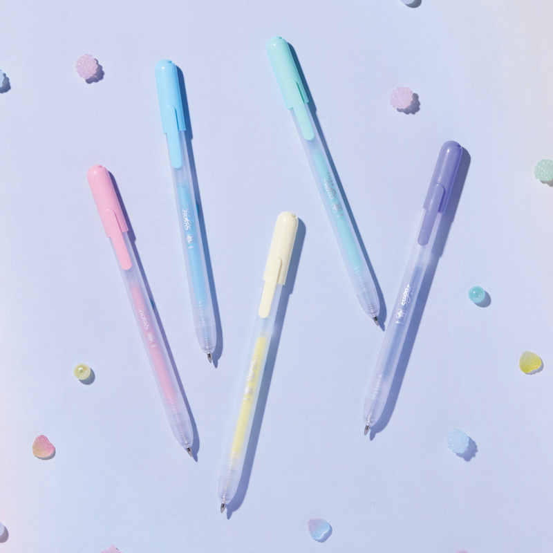 画像: 価格：220円　サイズ：最大径12×H145mm　重さ：8g　ボール径：0.8mm　インク色：シュガーピンク、シュガーソーダブルー、シュガーイエロー、シュガーミントグリーン、シュガーブルー