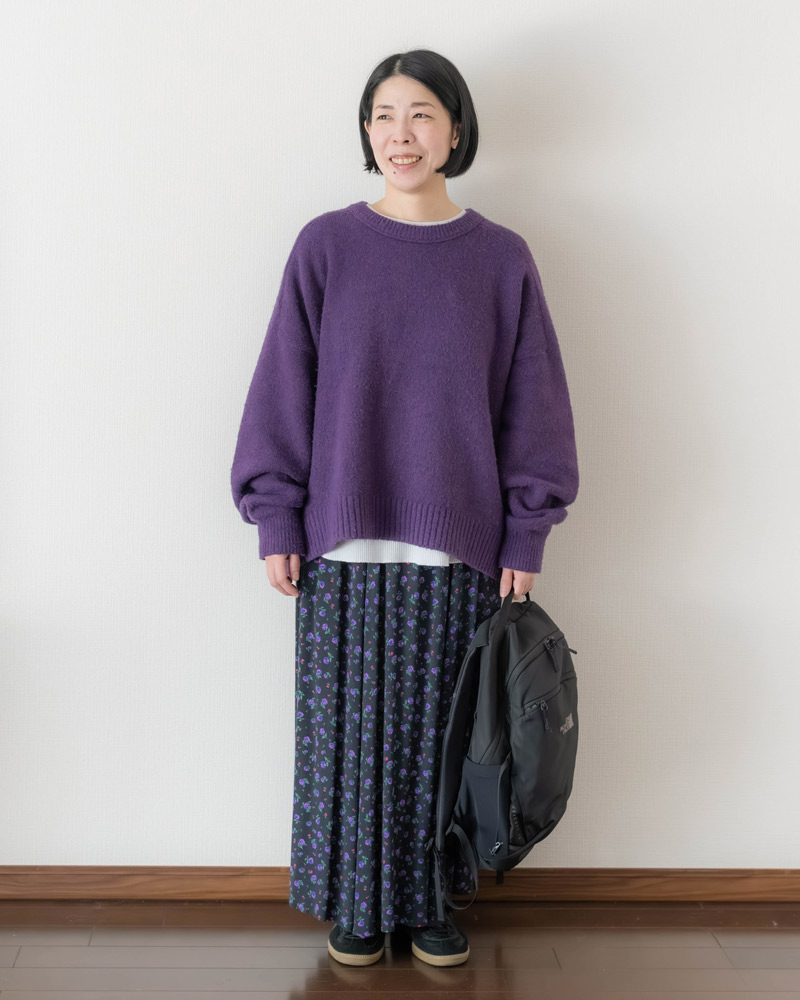 画像1: 【B.ニット＋F.花柄スカート＋K.スニーカー】