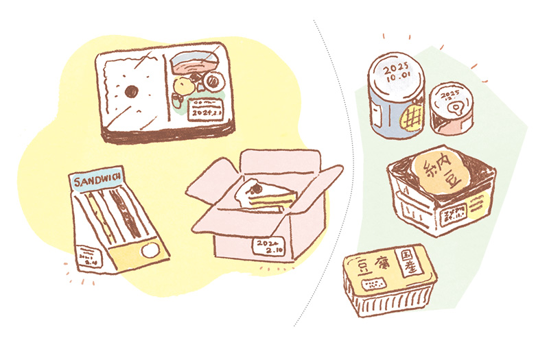 画像: 左）消費期限：期限を過ぎたら食べない方がよい、右）賞味期限：おいしく食べられる期限