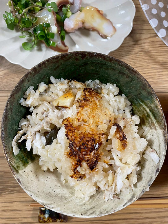 画像2: 旅の2日後<夕食> 「たこのカルパッチョ」と「鯛めし」