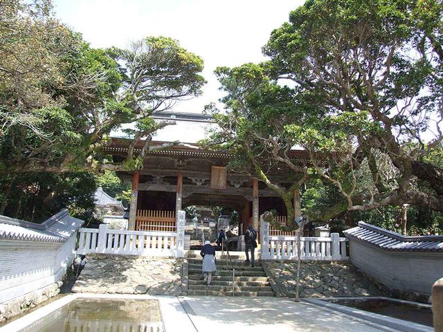 画像: 38番札所 金剛福寺。境内には弘法大師ゆかりの大きな亀の石像が鎮座する。