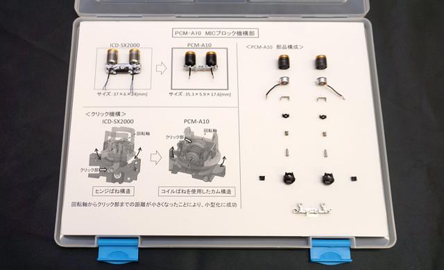 画像: ▲マイクブロック機構とマイク部品パーツの一覧。ひじょうに細かいパーツの集合体だ