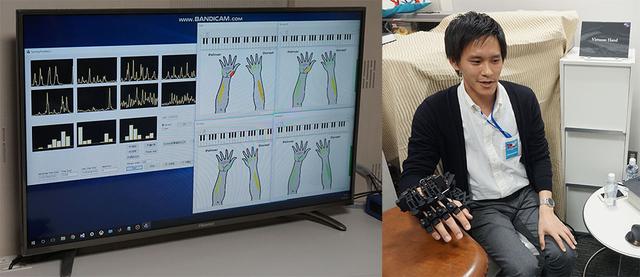 画像: 上のピアノを演奏すると、演奏者の細かい情報がデータとして蓄積される。その情報を下の写真のように解析したり、専用グローブで追体験できる