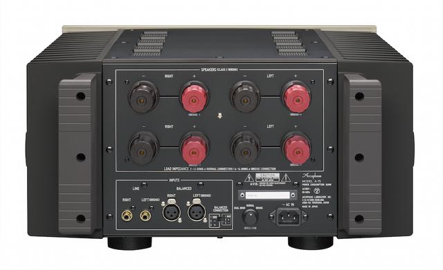 画像: スピーカー端子はY字プラグ、バナナプラグに対応した2系統装備。もう1台「A-75」を用意してモノーラル(2台)使いをすれば、ブリッジ接続さらにバイアンプ接続も可能になる