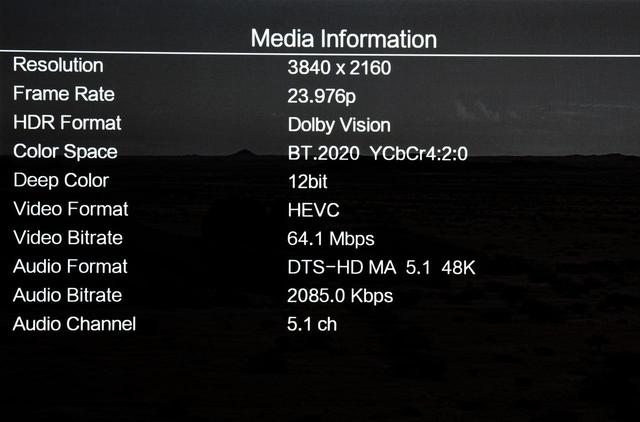 画像: LX800のデータ表示機能を使って、『2001年〜』UHDブルーレイの仕様を調べてみた。ディスクの仕様としてHEVC圧縮で、音声はDTS-HD MA 5.1ch収録という点が確認できた