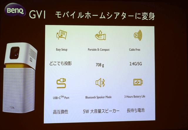 画像: ベンキュージャパン、バッテリー内蔵で持ち運べるモバイルプロジェクター「GV1」を3月26日に国内投入。価格は43000円