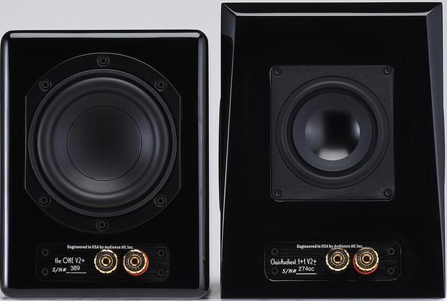 画像: The ONE V2+ (左) / ONE+ONE V2+ (右) 両機種ともに接続端子はシングルワイアリング仕様。ONE+ONE V2+の前面と背面には自社開発したフルレンジユニット「A3Sユニット」が備わる。このユニットは質量2.5gのチタニウム合金を用いた振動板を採用しており、従来モデルよりも強い磁気回路で駆動させるという