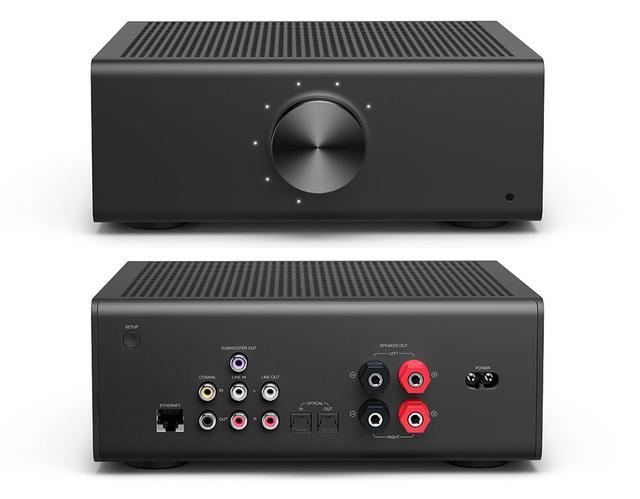 画像: 「Amazon Echo Link Amp」(¥36,980、税込)の接続端子はEcho Linkとまったく同じで、60W×2のパワーアンプ回路を搭載している。電源回路も内蔵しているので、ACアダプターは必要ない