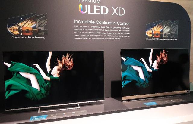 画像: ハイセンスブースでは左のノーマル液晶と右の「ULED XD」液晶テレビを比較