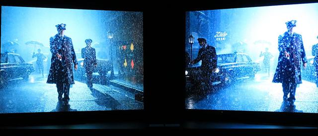 画像: 左側が「Filmmaker Mode」。雨粒の大きさが細かいのは、ノイズリダクションの影響がないからだ