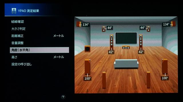 画像: リスニングポイントを基準として、各スピーカーの高さおよび設置角度を測定できるのは現行の国産AVセンターではヤマハのみ。Y字型の測定用治具があり、測定環境が安定しているためか、視聴室のスピーカー角度も正確に測定できた