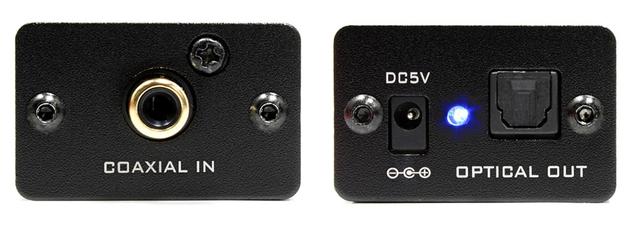 画像: FX-D06Jの「COAXIAL to OPTICAL」モデルの端子部。「COAXIAL to OPTICAL」モデルではIN/OUTが逆なるだけで、電源等の配置は変わらない