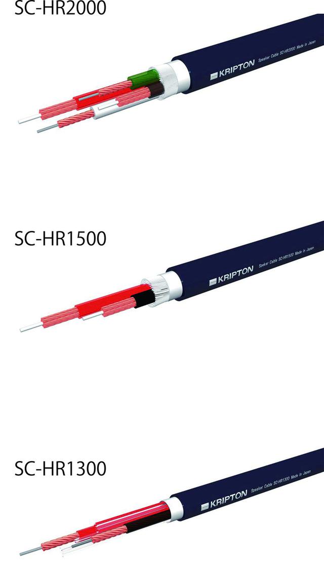 画像: こちらがKX-5PXの内部配線に使われたスピーカーケーブル。トゥイーター側にはSC-HR1300(¥8,000/m+税)、ウーファー側にはSC-HR1500(¥12,000/m+税)がそれぞれ充てられており、それらの要素を合わせ、4芯構造としたのがSC-HR2000だと言える