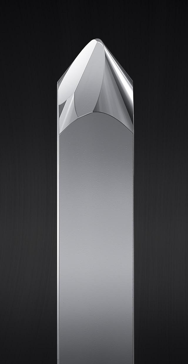 画像: AT-VM95SHに採用の無垢シバタ針の針先イメージ。先端曲率半径は2.7×0.26mil。