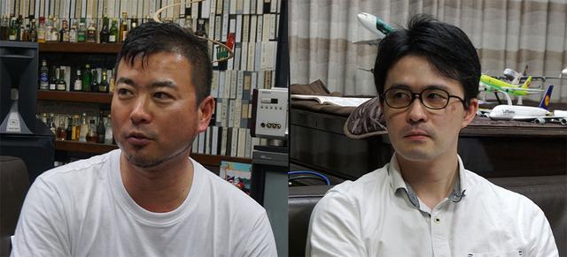 画像: インタビューにご協力いただいた、U-NEXT COOの本多利彦さん(左)と事業企画担当部長の柿元祟利さん(右)。おふたりともホームシアターに感心をお持ちとかで、麻倉邸の絵と音に感動している様子でした