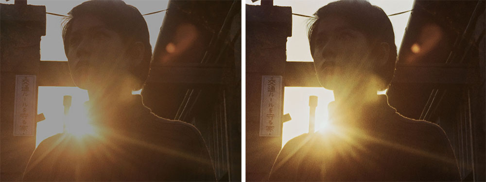 画像: 第8話「狙われた街」より。左の2K/SDR映像ではアンヌ隊員の肩のラインや表情がつぶれているが、右の4K/HDRではきちんと再現されている